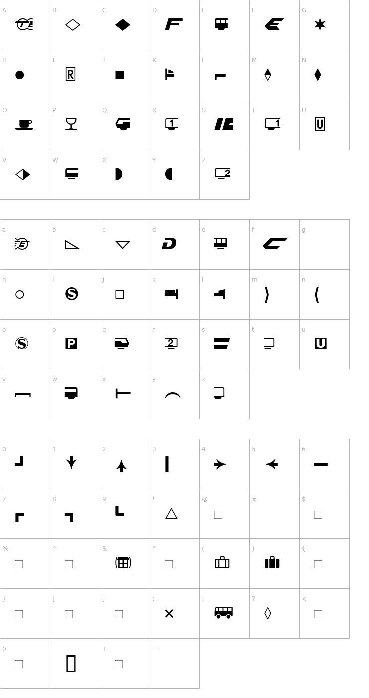 Character Map BundesbahnPi2 Font