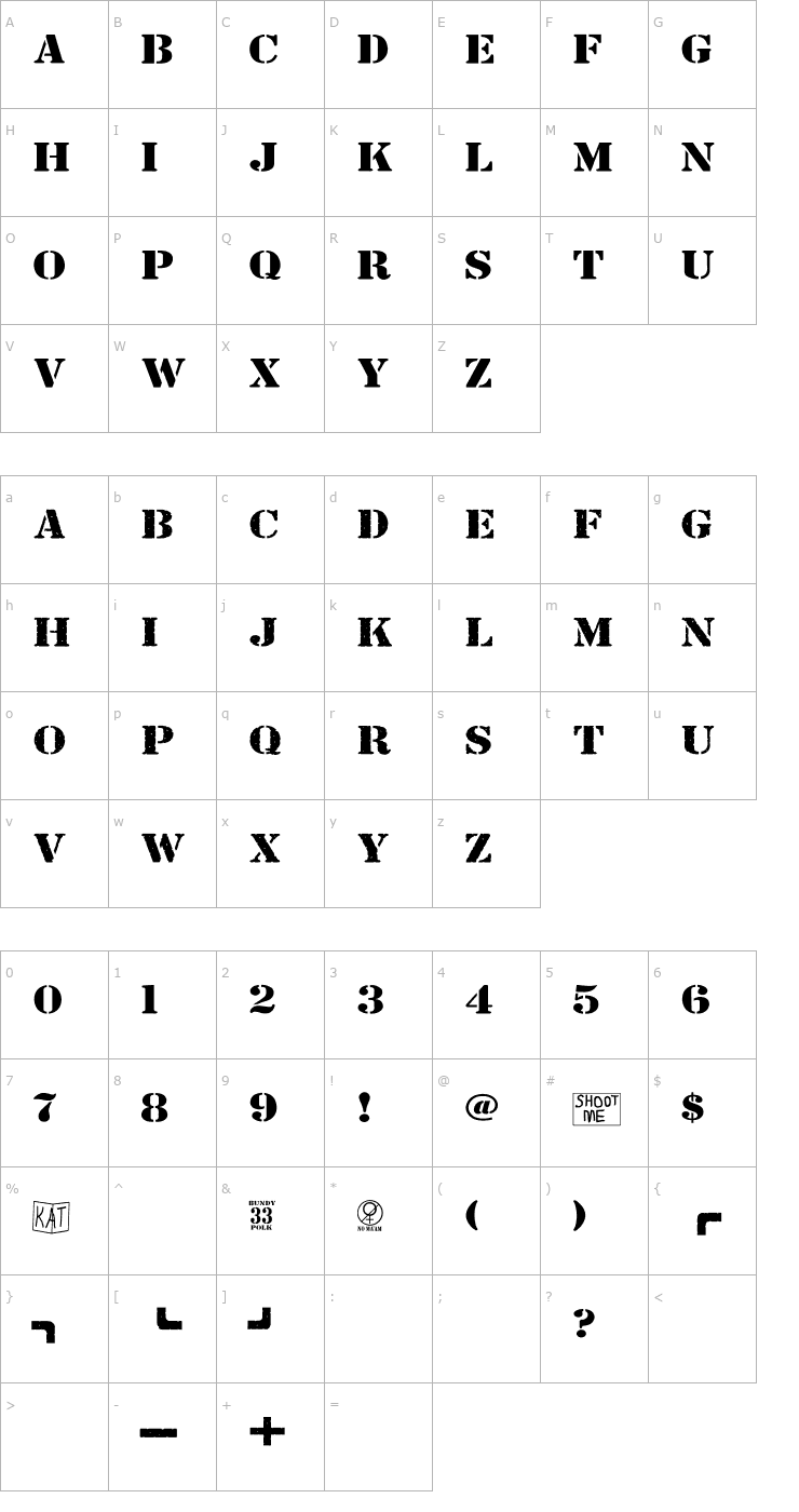 Character Map Bundy Yellow Solid Font