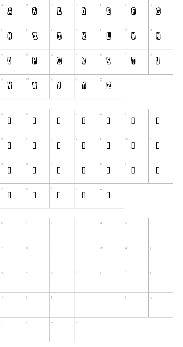 Character Map Bunker Font