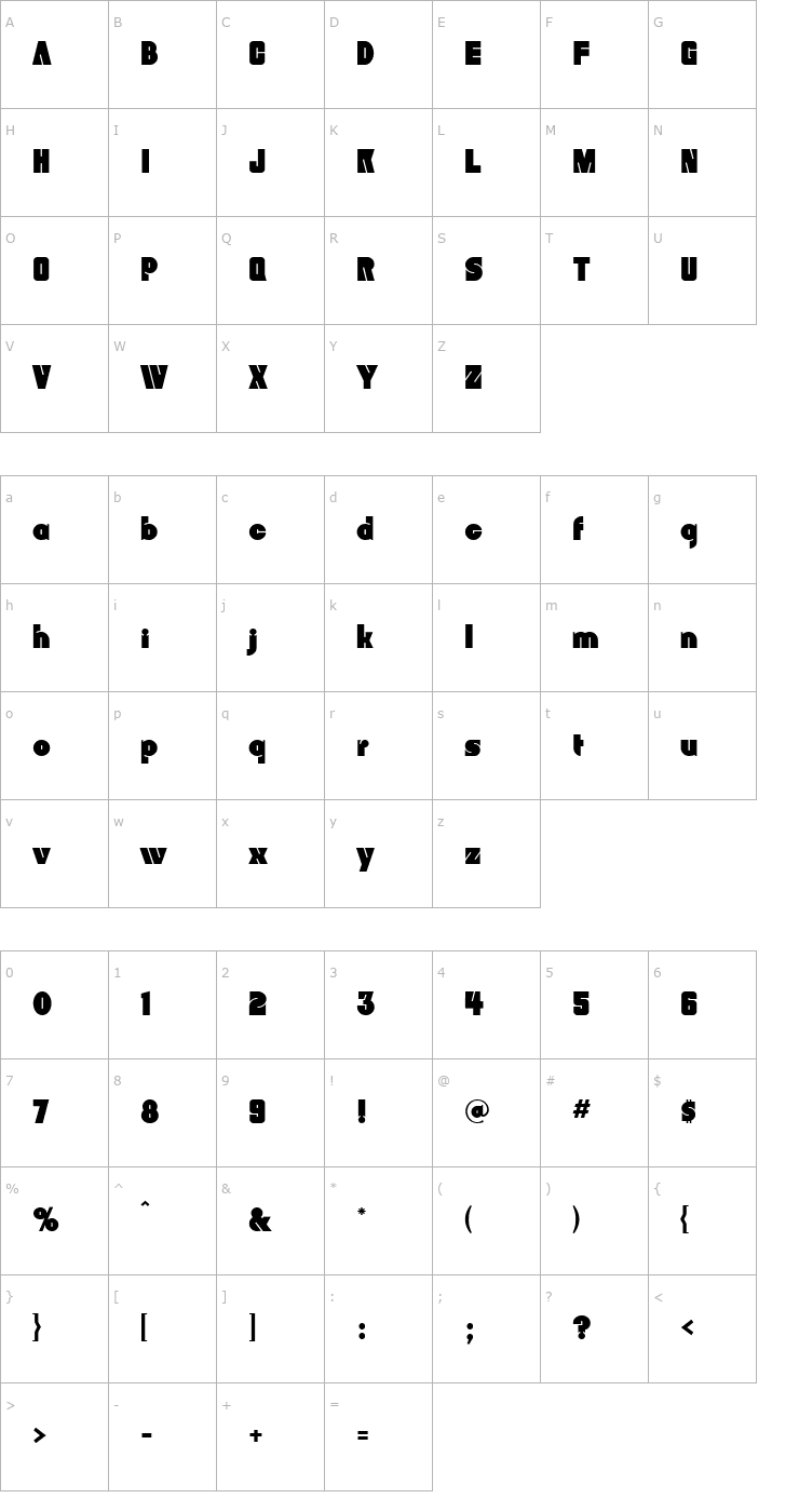Character Map Bunker Regular Font