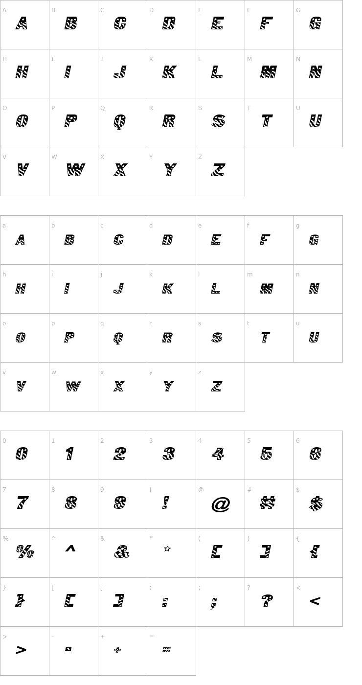 Character Map Bunting 1-Extended Italic Font