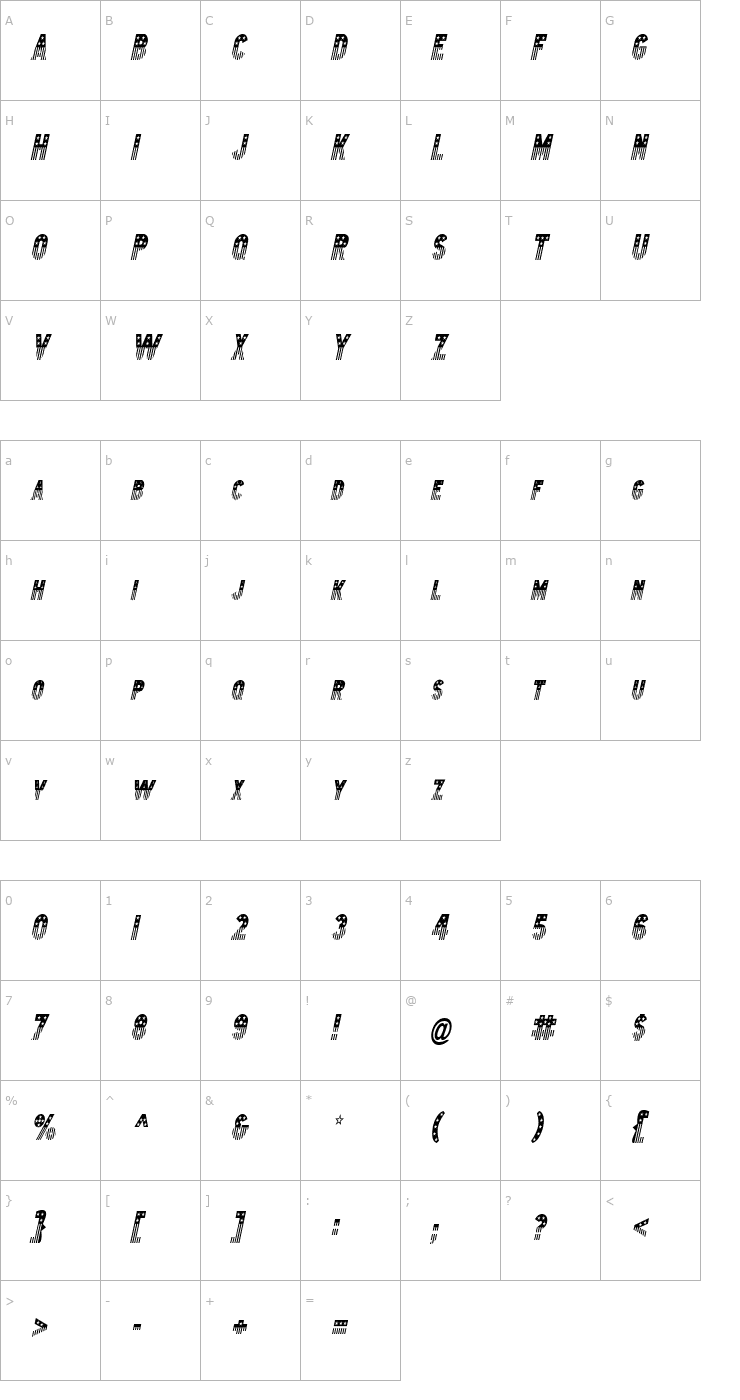 Character Map Bunting 2-Condensed Italic Font