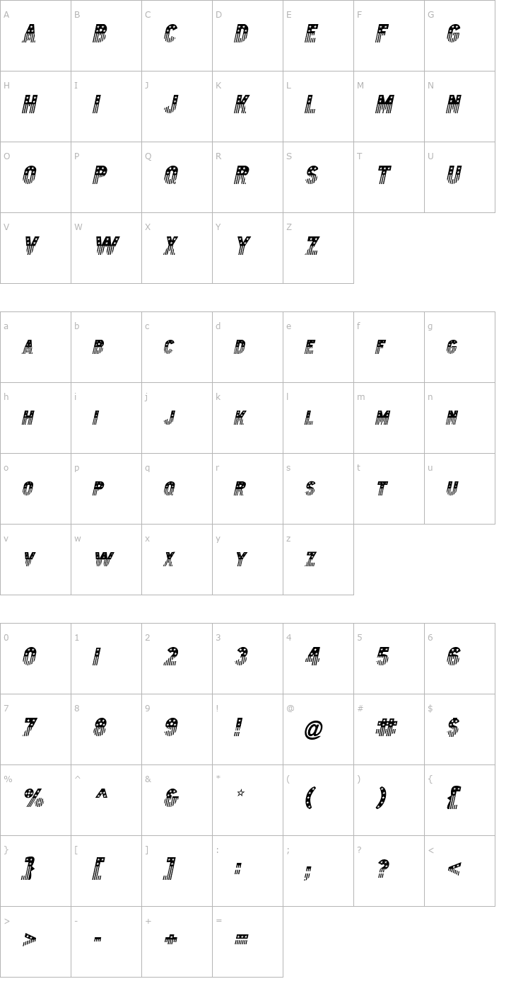 Character Map Bunting 2 Italic Font