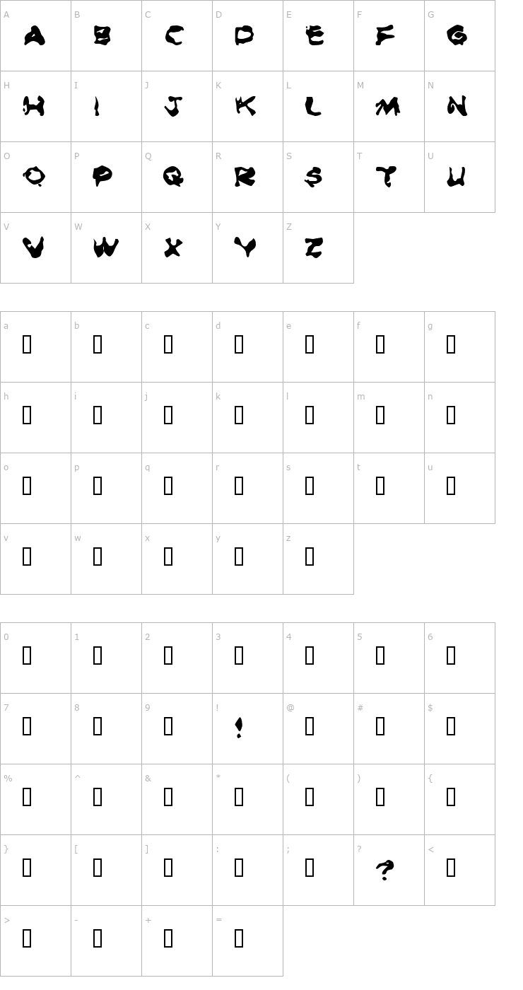 Character Map Burned Rubber Black Font