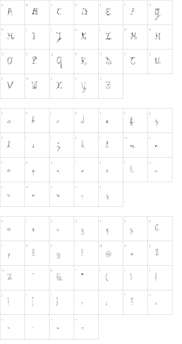 Character Map Burning Light Font
