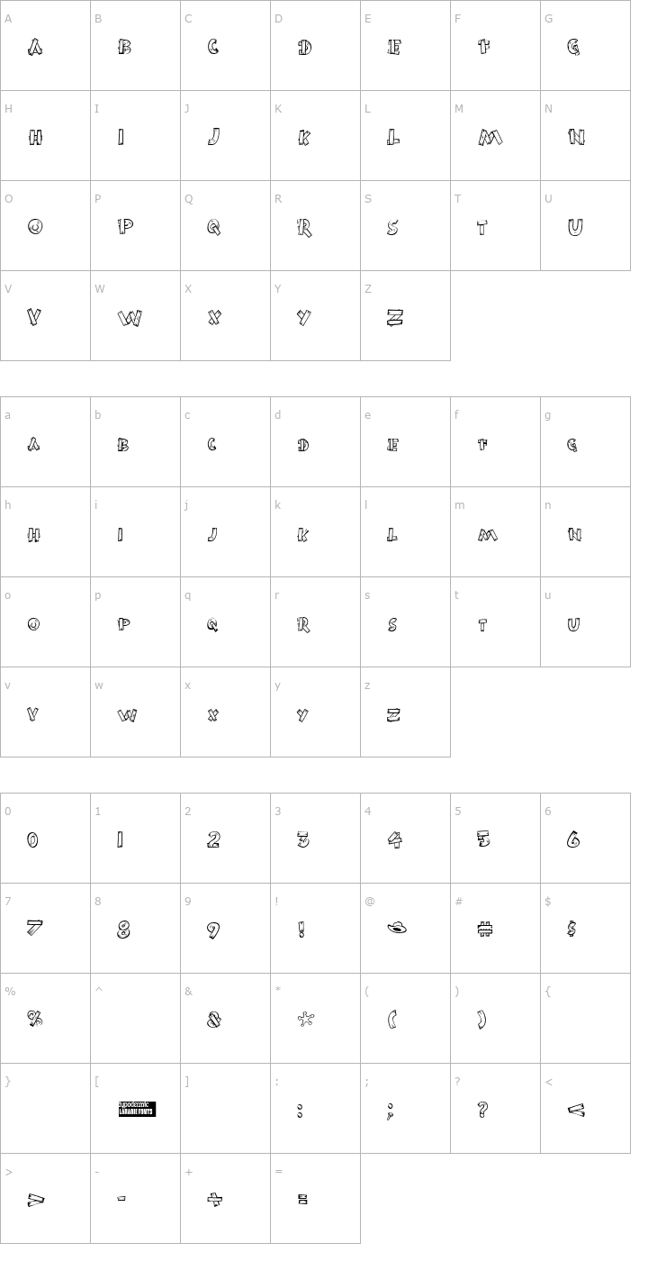 Character Map Burnstown Dam Font