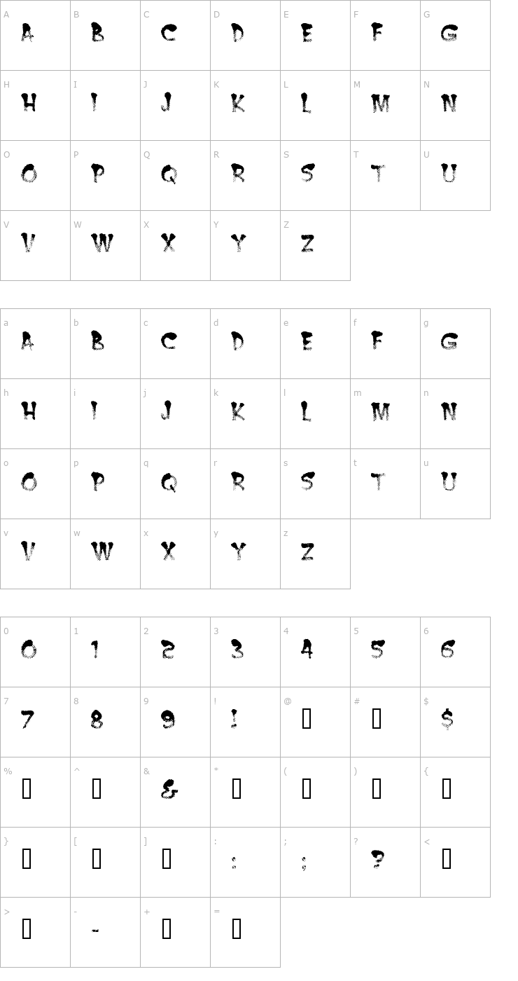 Character Map Burnt MF Font