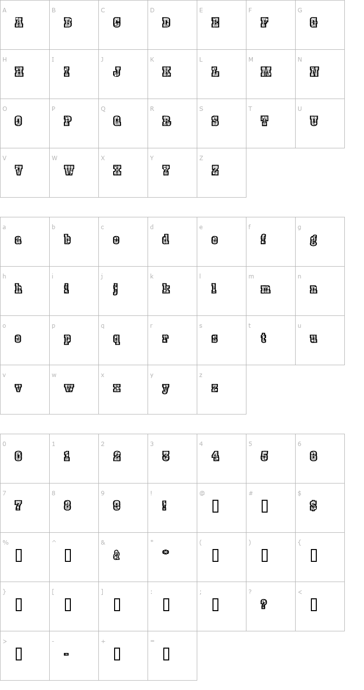 Character Map Burris Shoot Out Font