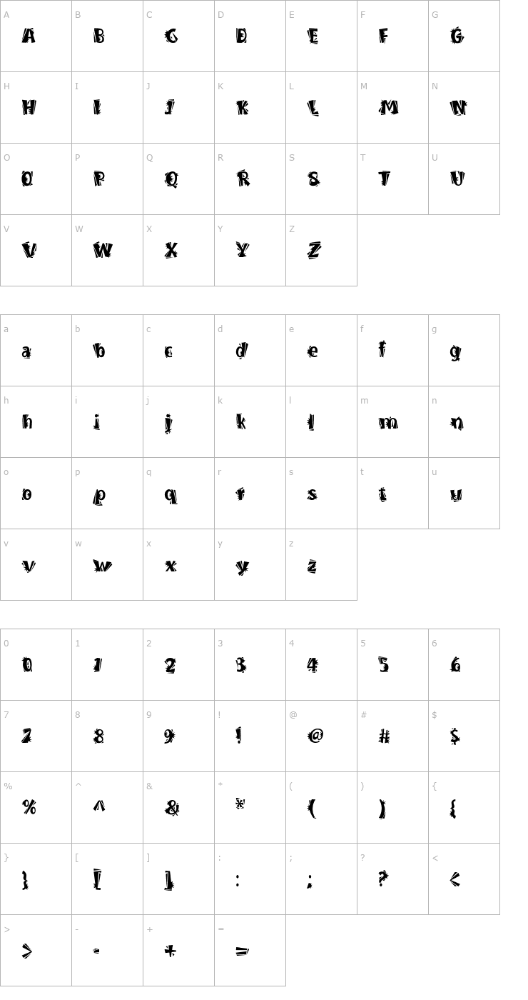 Character Map Burweed ICG Thorny Font
