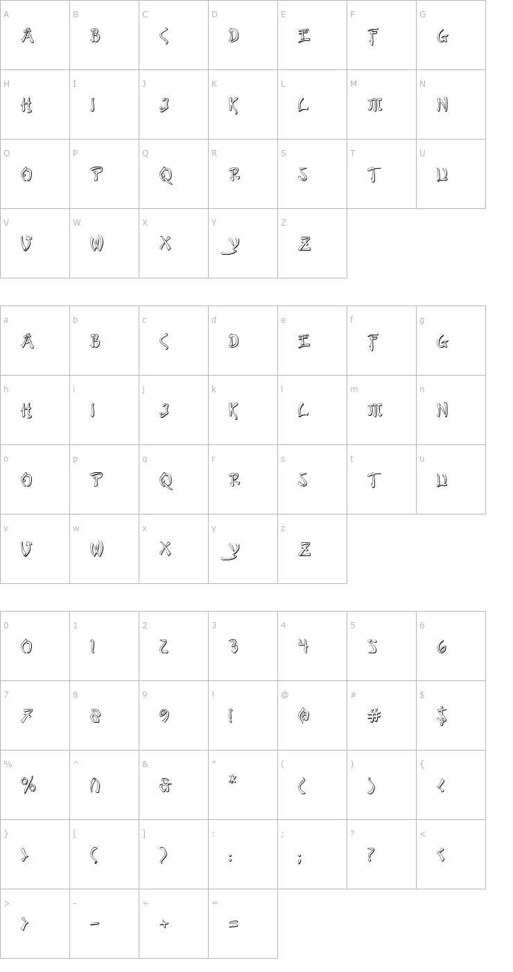 Character Map Bushido Shadow Font