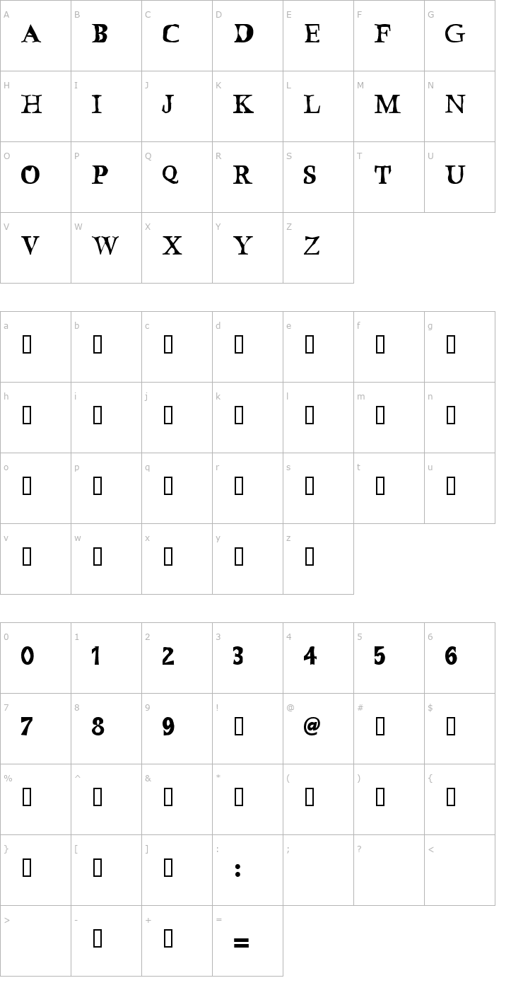 Character Map Bustamante1.0 Font