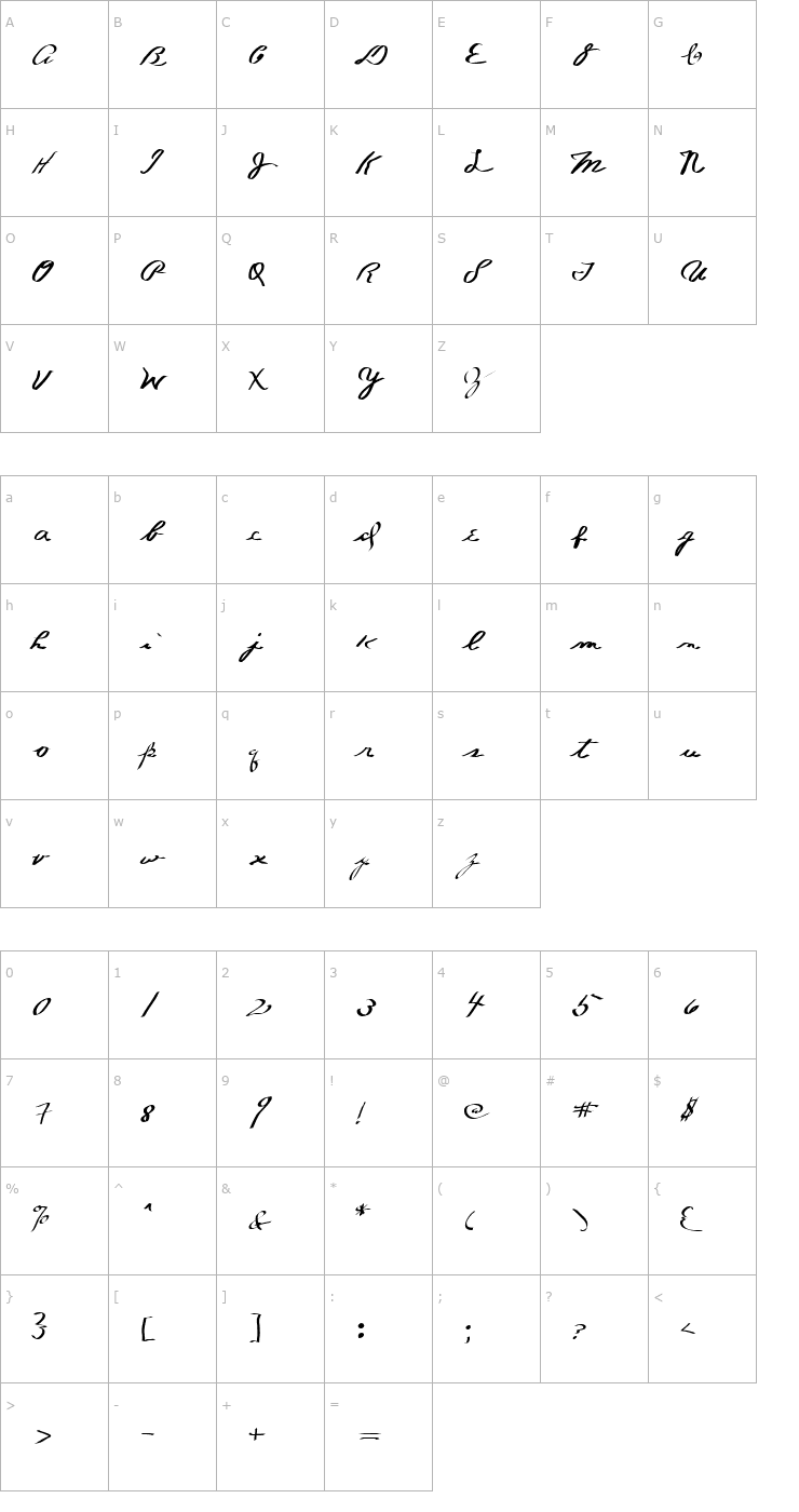 Character Map Butch Cassidy Font