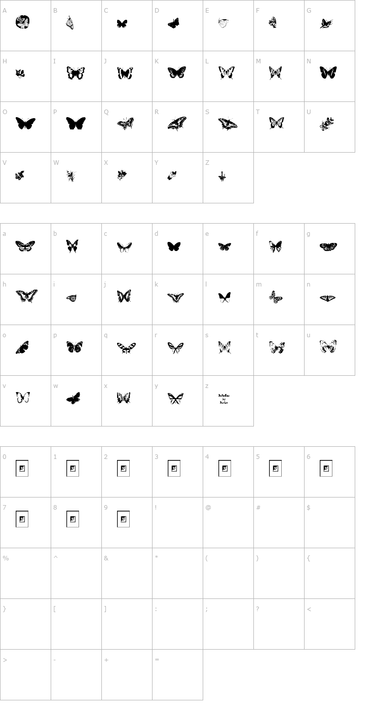 Character Map Butterflies by Darrian Font