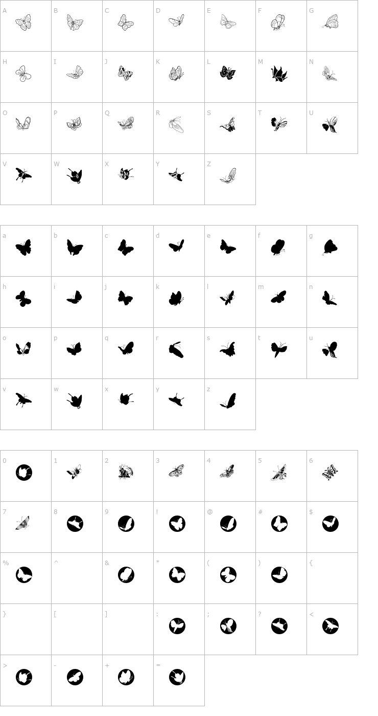 Character Map Butterfly Font