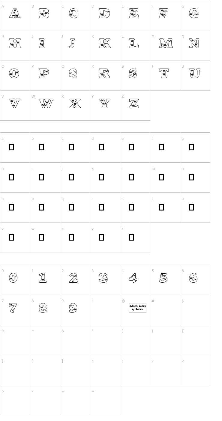 Character Map Butterfly Letters Font