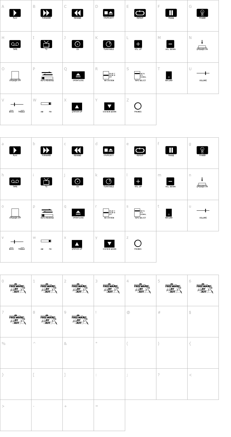 Character Map Buttons and Switches JL Font