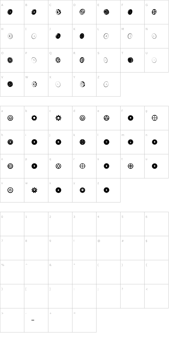 Character Map Buzzcog Font