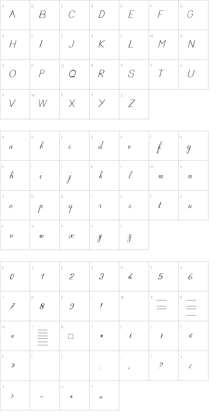 Character Map BV Cursive Ital Italic Font