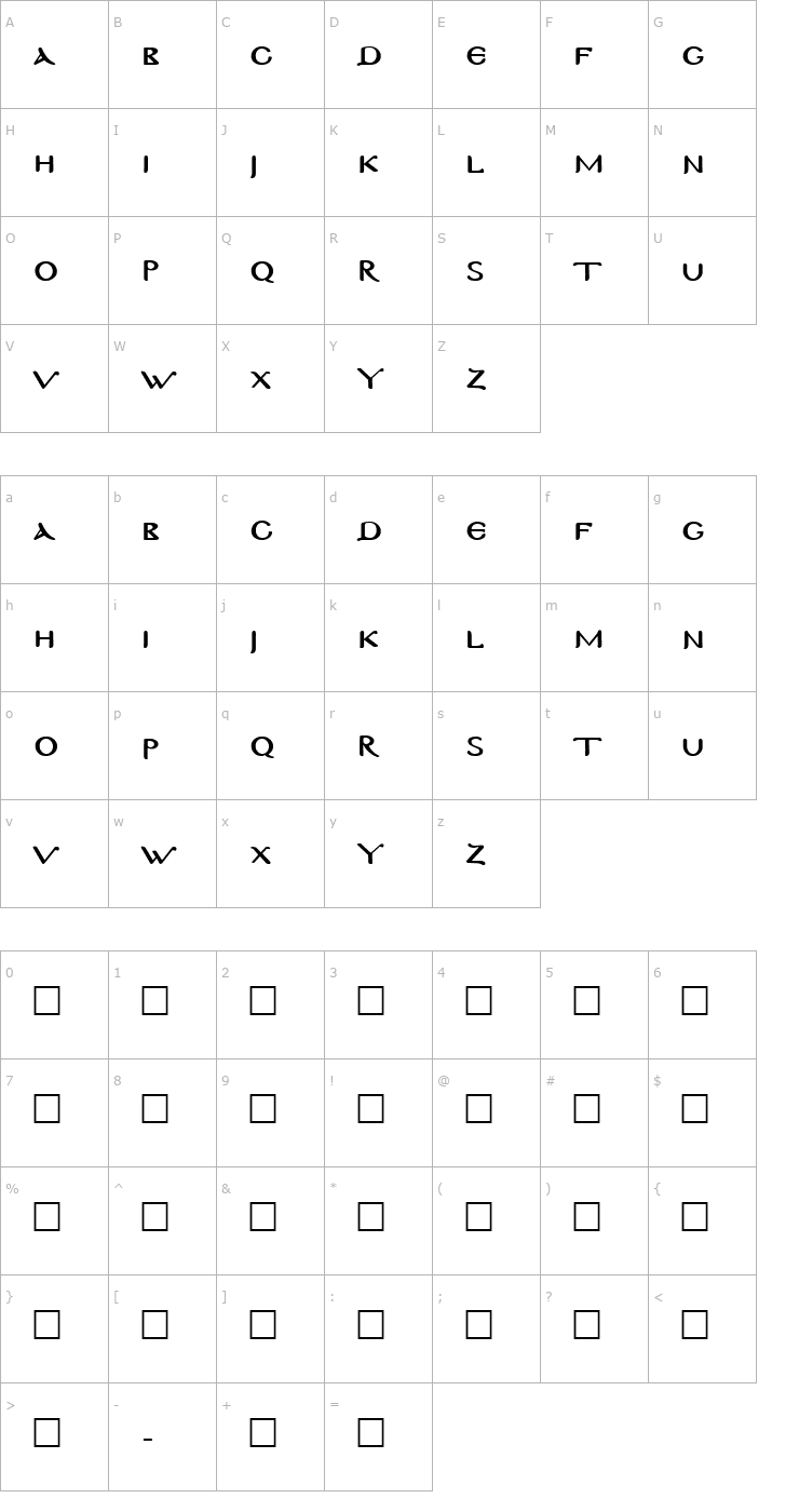 Character Map Byzantine-Normal Font