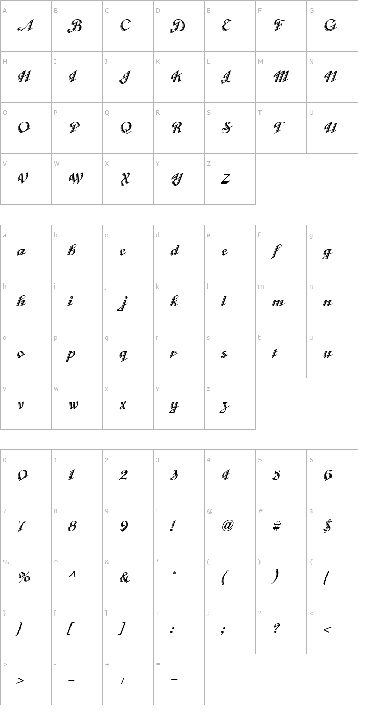 Character Map Cabarga Curs ICG Font