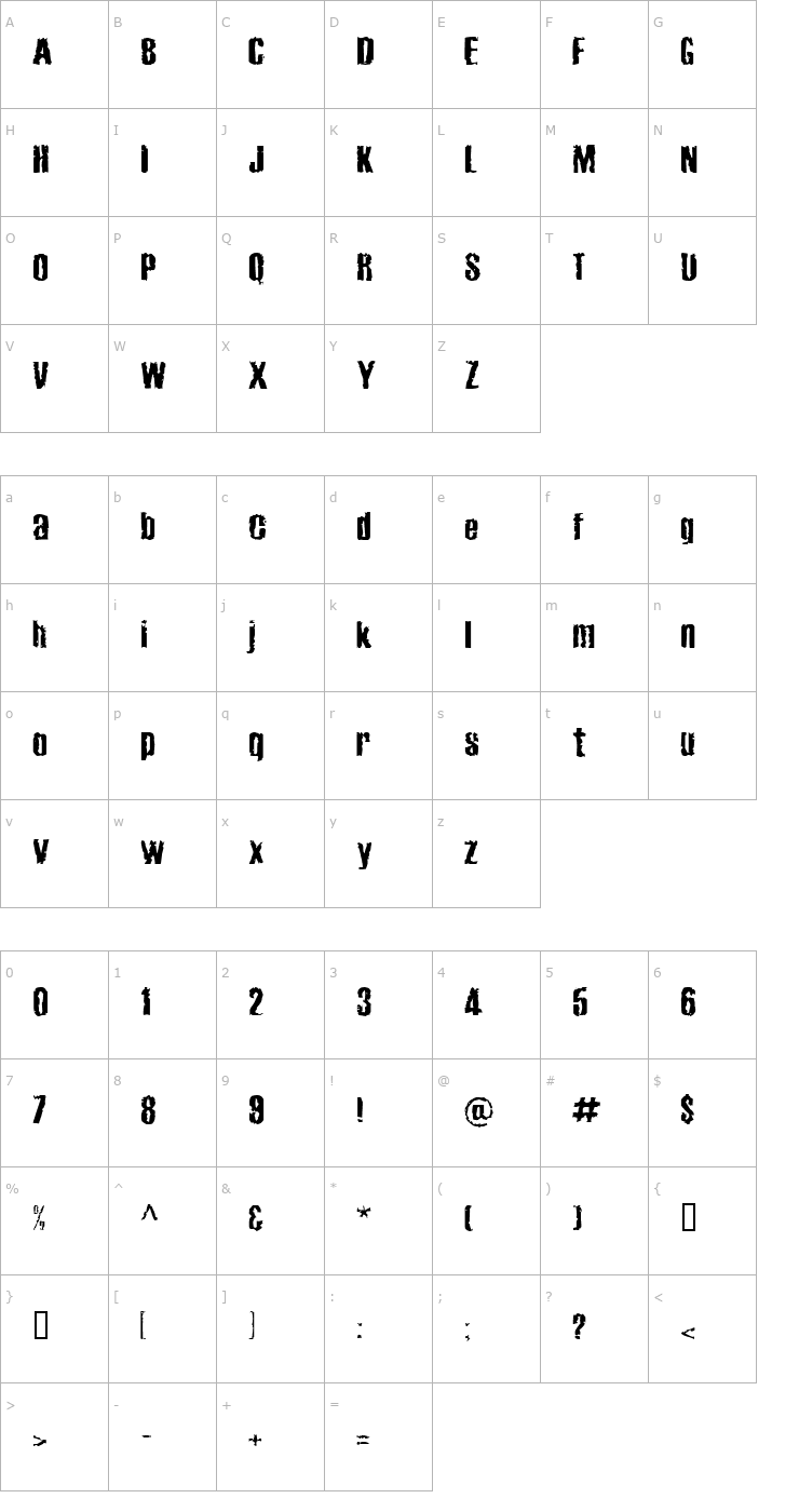 Character Map Cabeen Crappy Font