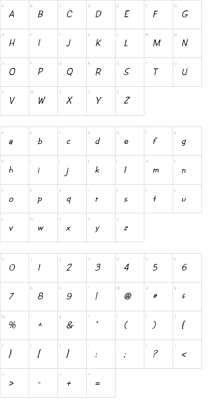 Character Map CAC Futura Casual Bold Italic Font