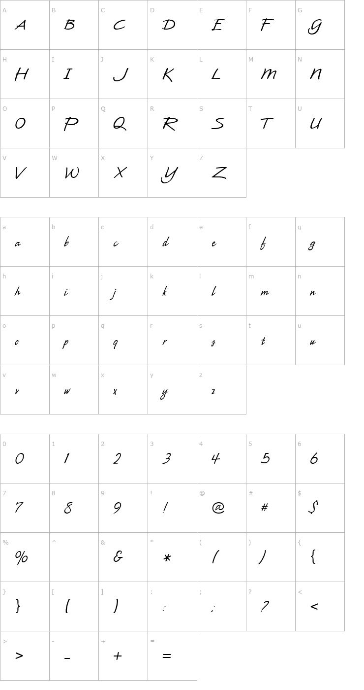 Character Map CAC Leslie Font