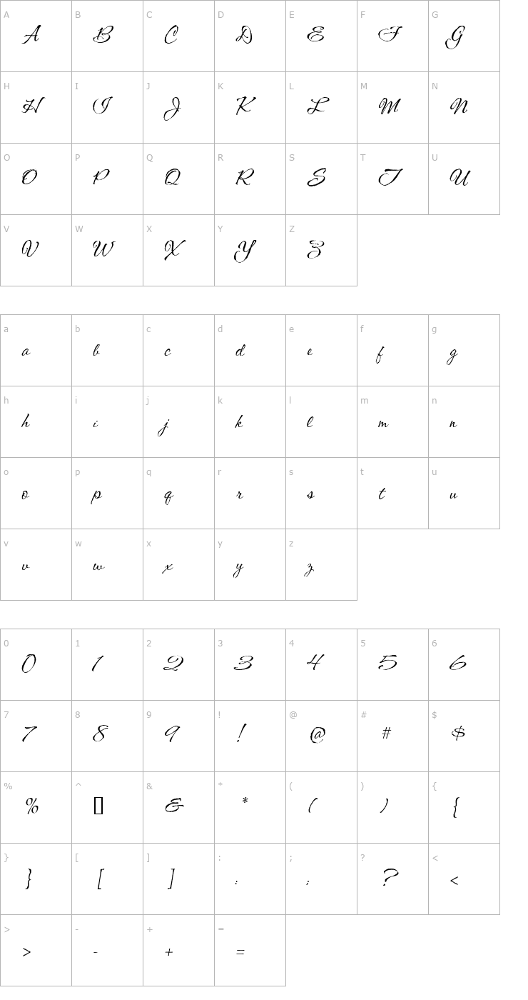 Character Map CAC Shishoni Brush Font