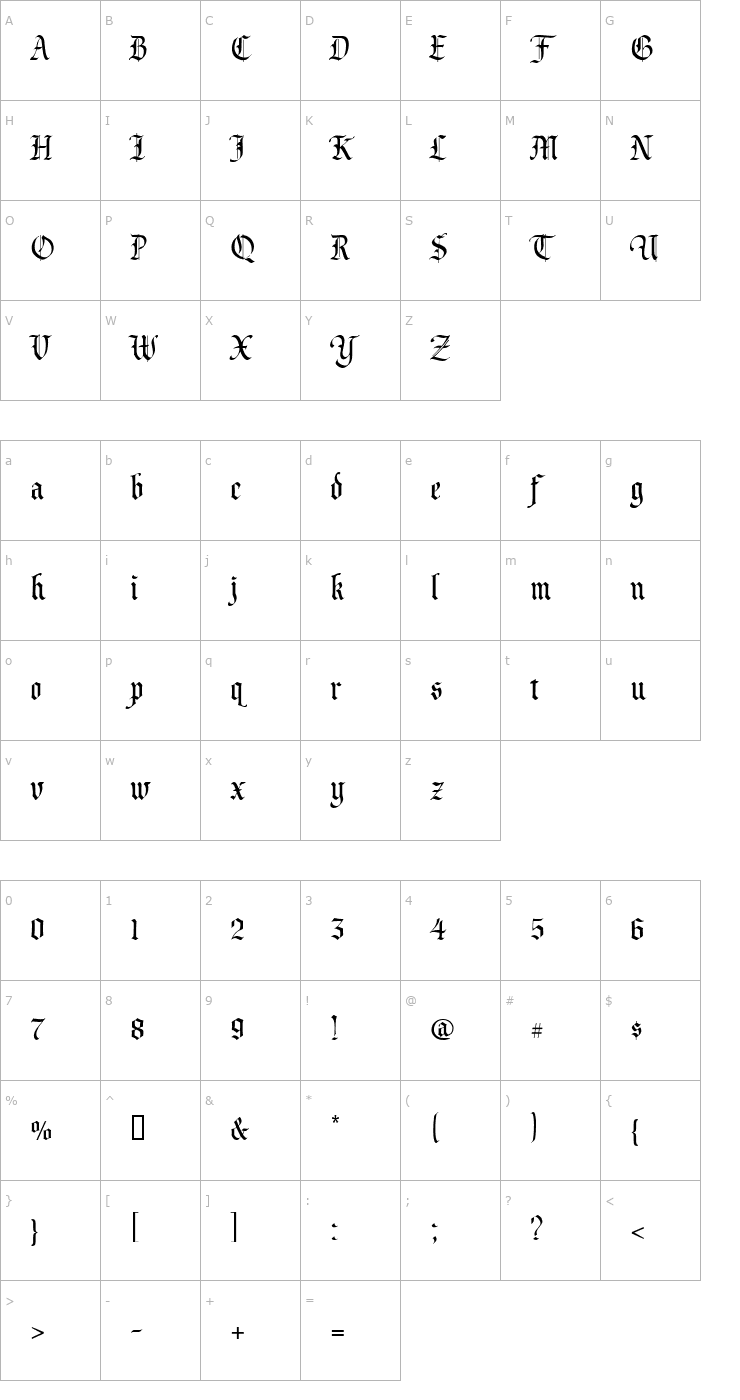 Character Map CAC Valiant Font