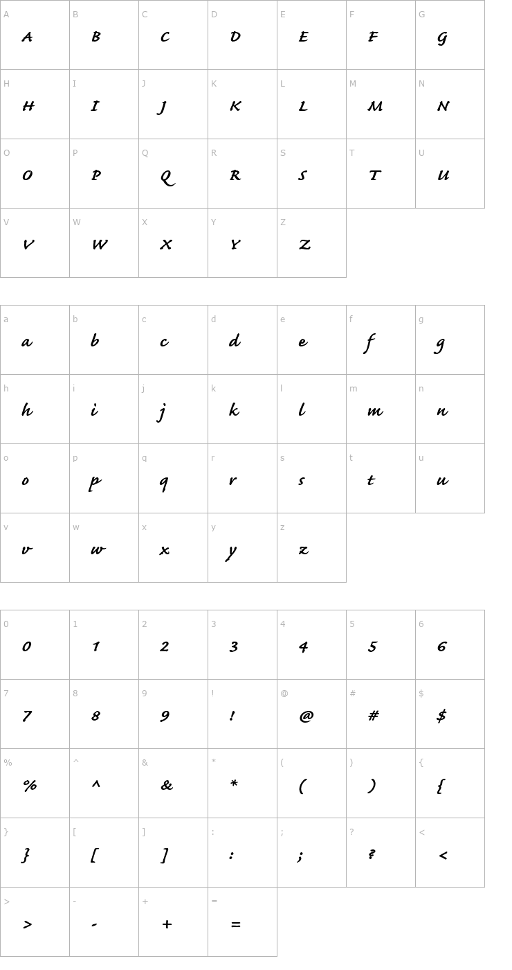 Character Map Caflisch Script Bold Font