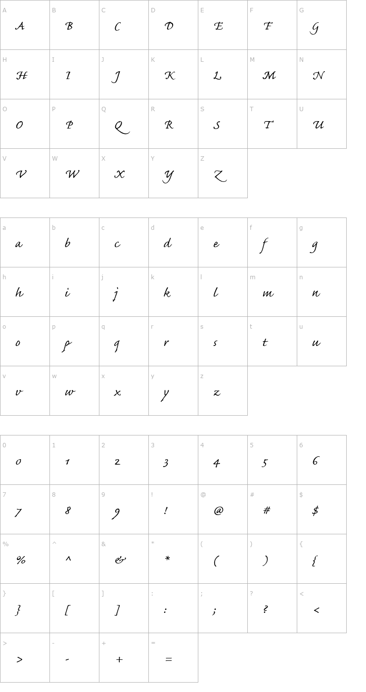 Character Map Caflisch Script MM Swash Font