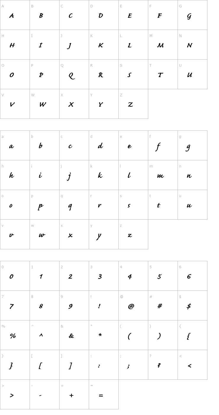 Character Map CaflischScript Bold Font