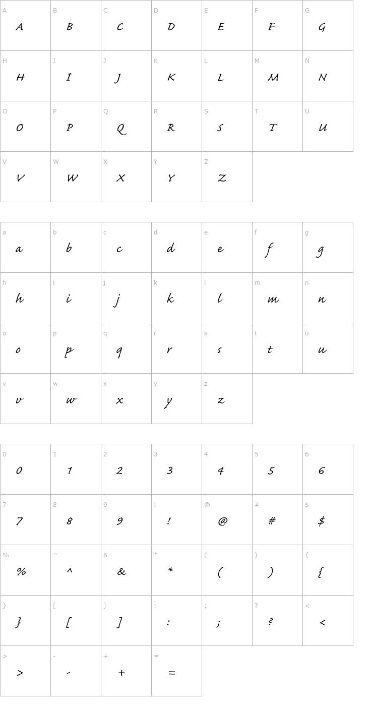 Character Map CaflischScriptPro-Regular Font