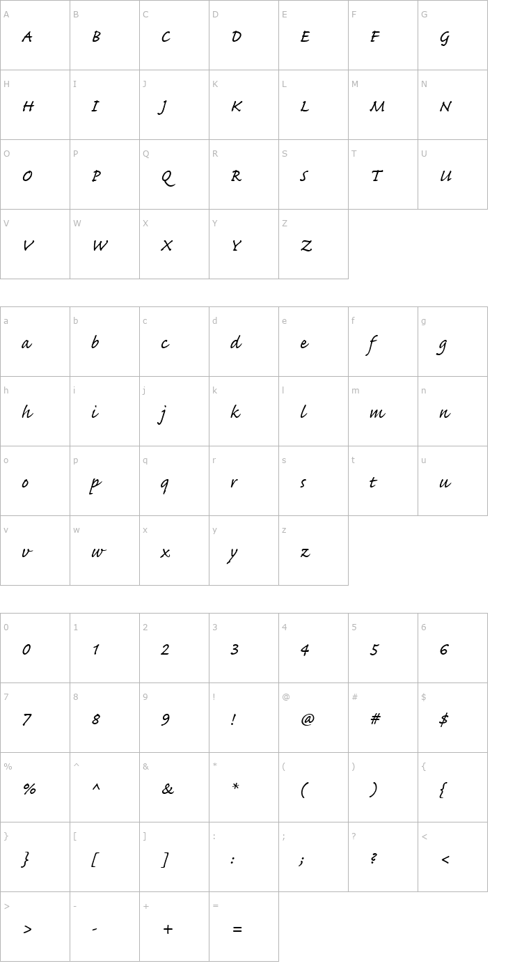 Character Map CaflischScriptWebPro Font