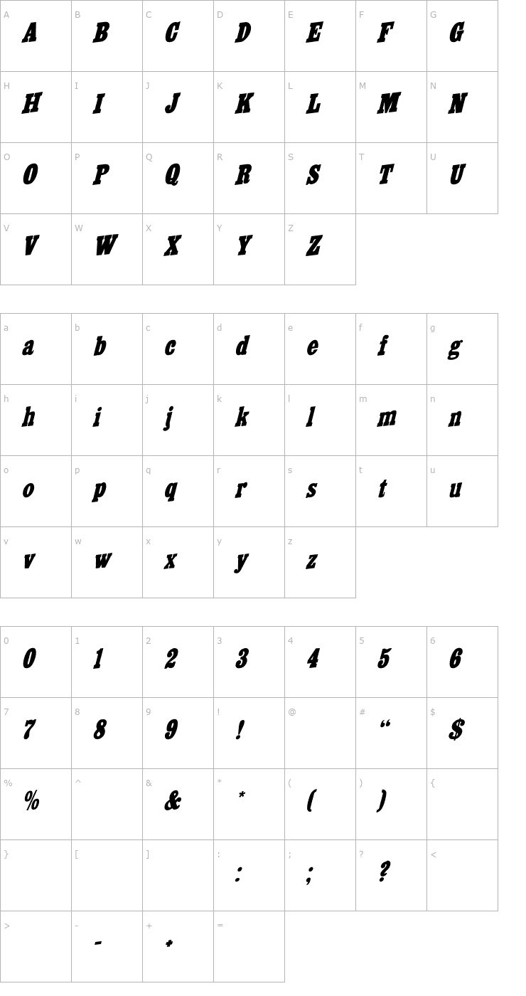 Character Map CairoExtendedItalic Italic Font