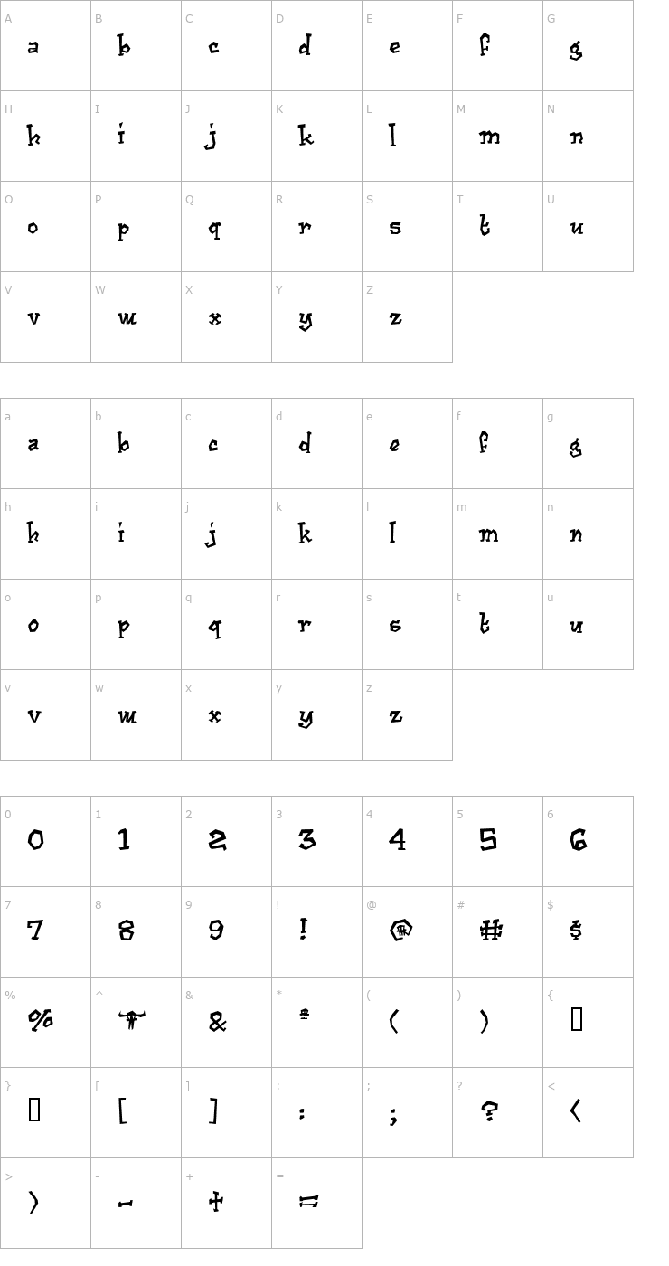 Character Map Cajun Boogie Font