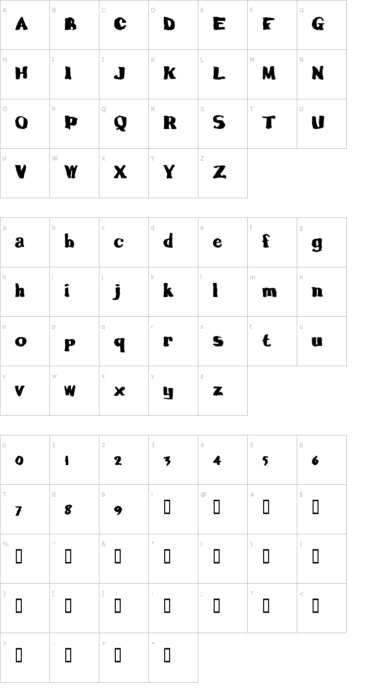 Character Map calamityJoe Font