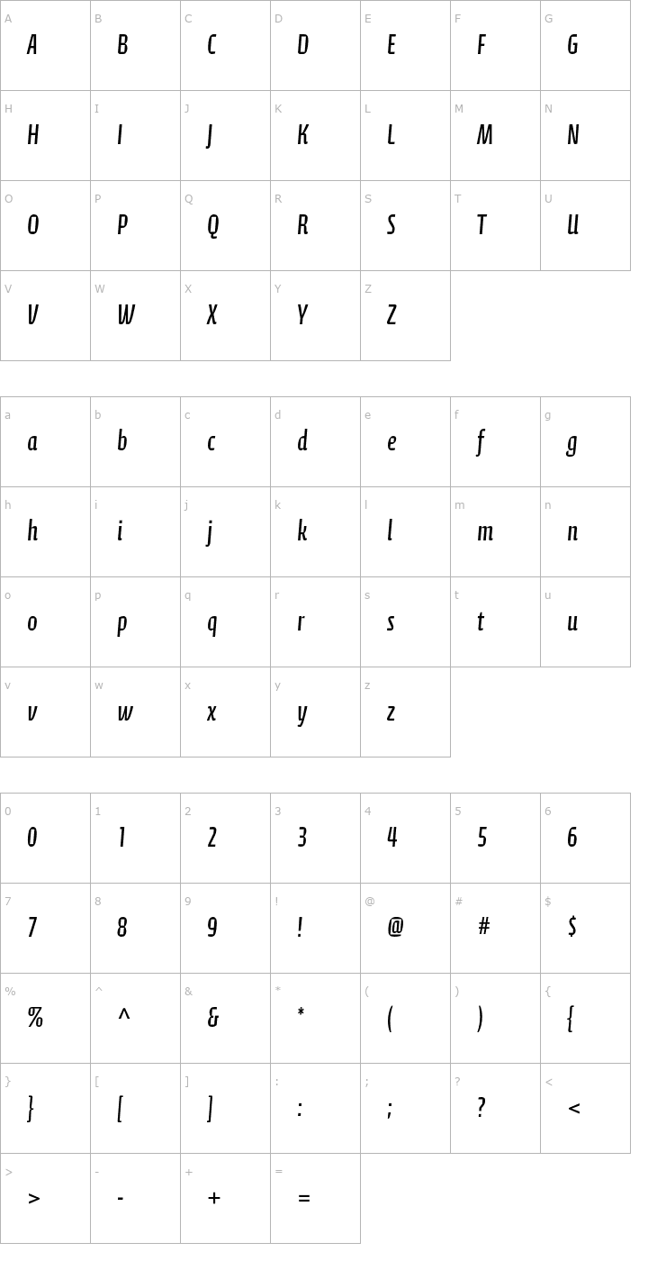 Character Map CalcitePro-Regular Font