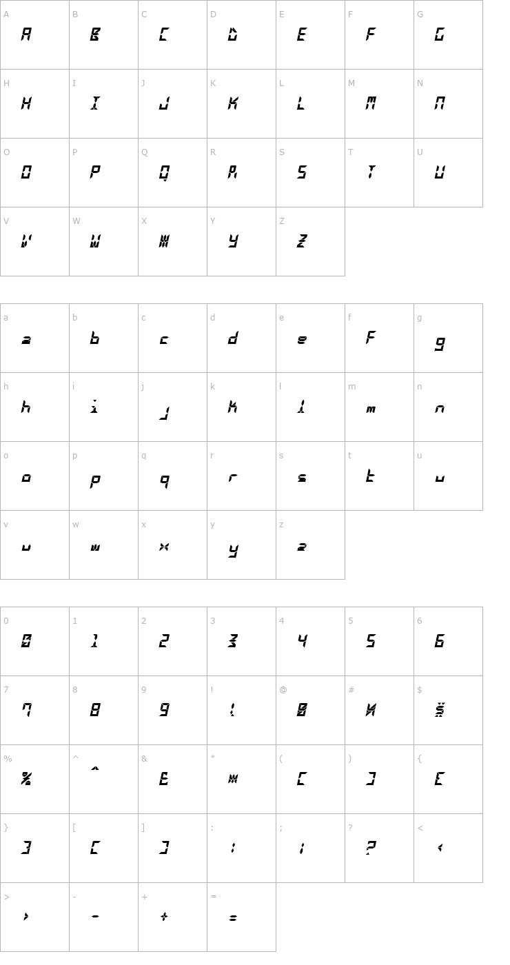 Character Map CalculusLCDOblique Font