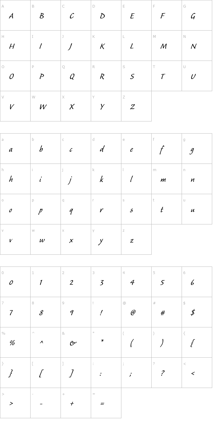 Character Map CalibanStd Font