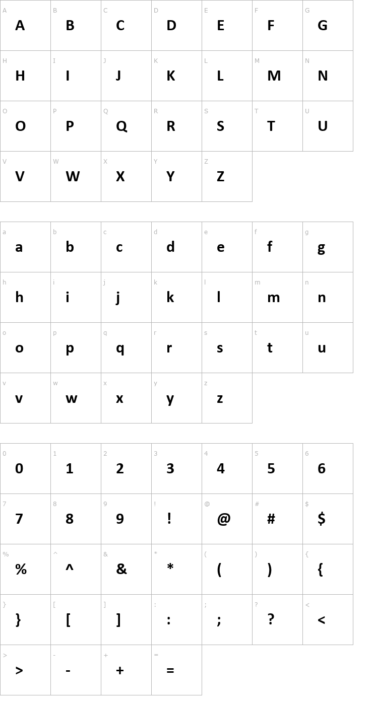 Character Map Calibri Bold Font