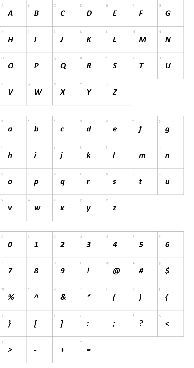 Character Map Calibri Bold Italic Font