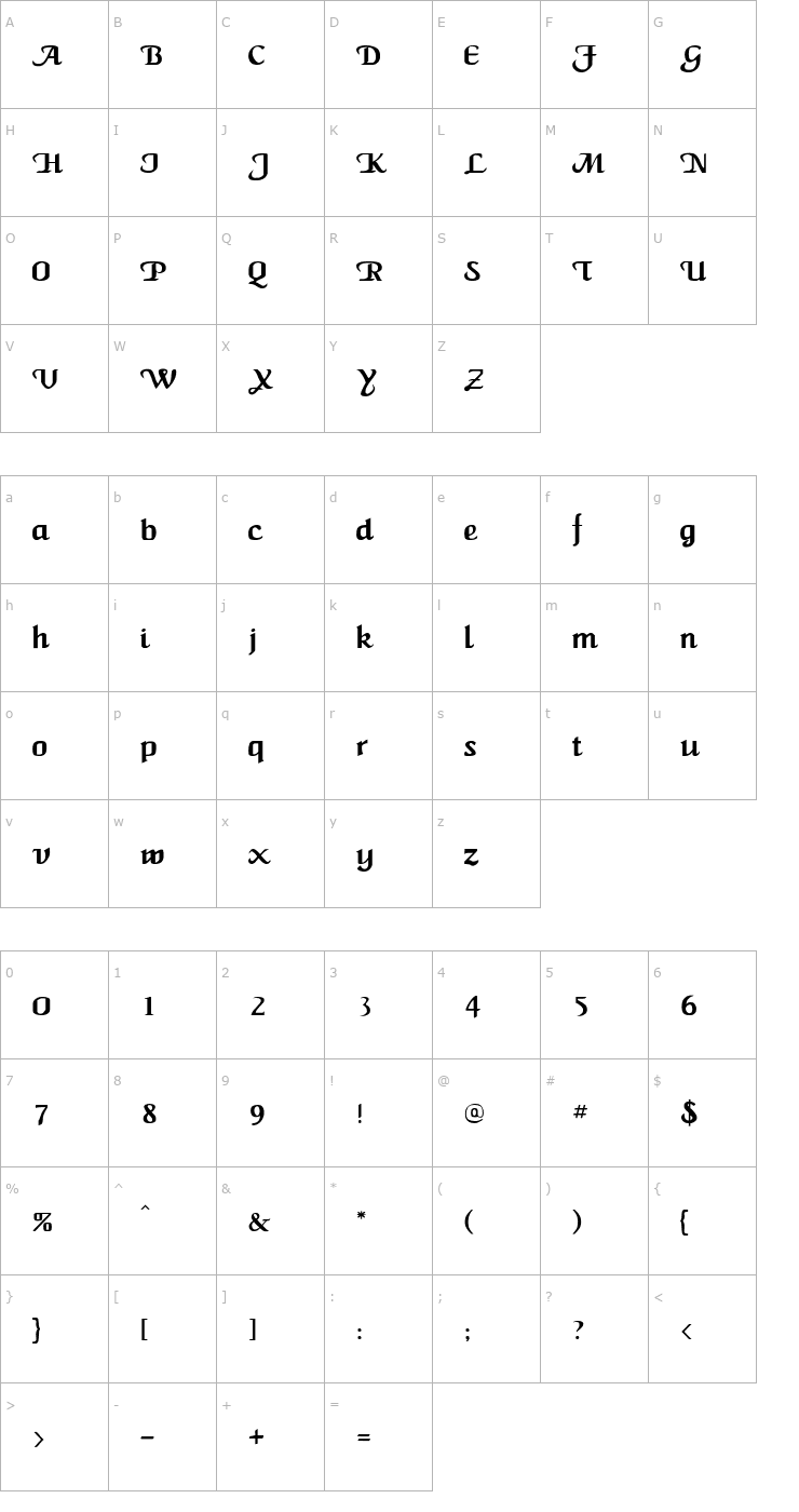 Character Map Caligula Font