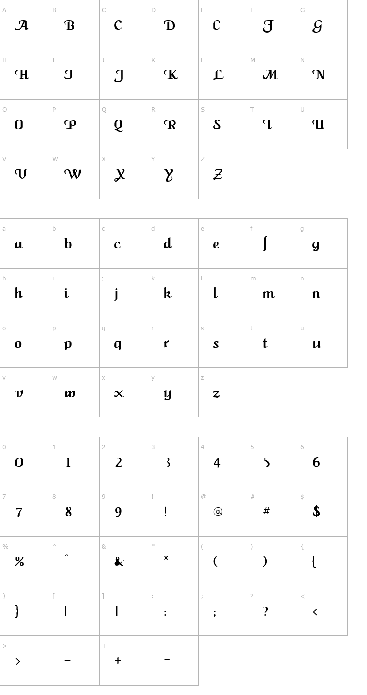 Character Map CaligulaA Font