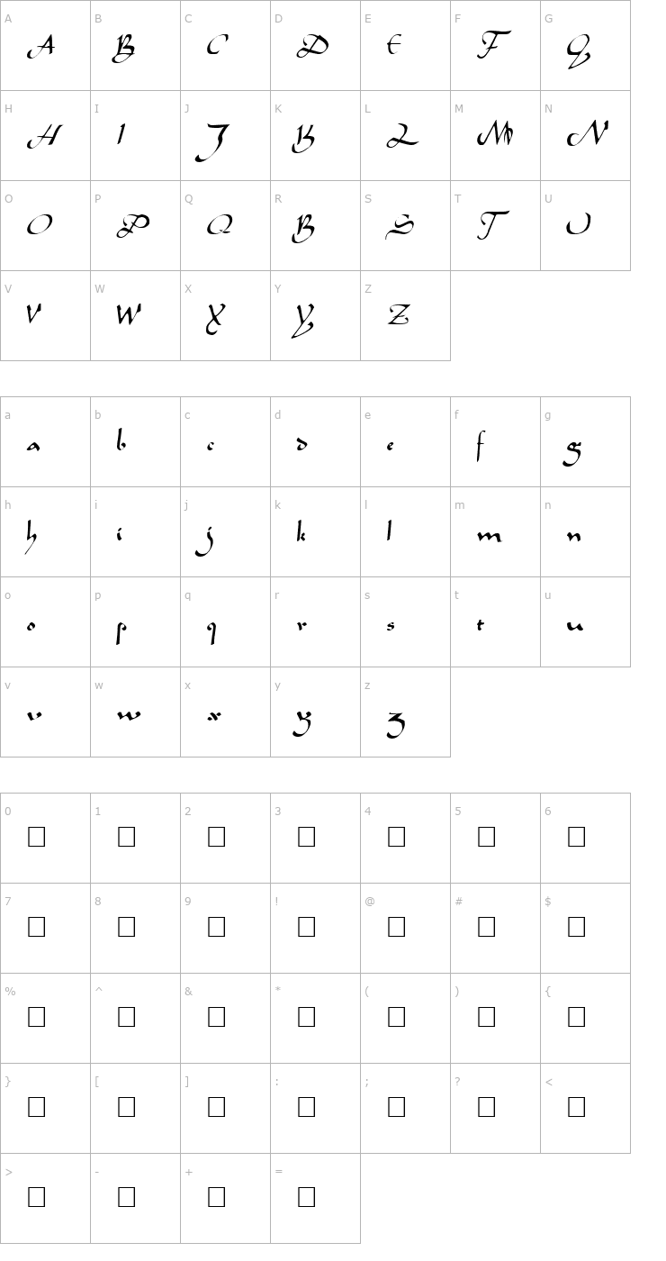 Character Map Caliph Regular Font