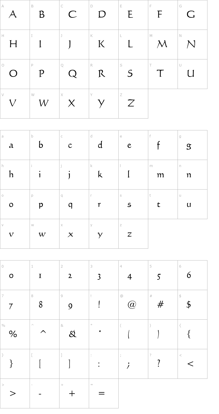 Character Map Calli 109 Normal Font