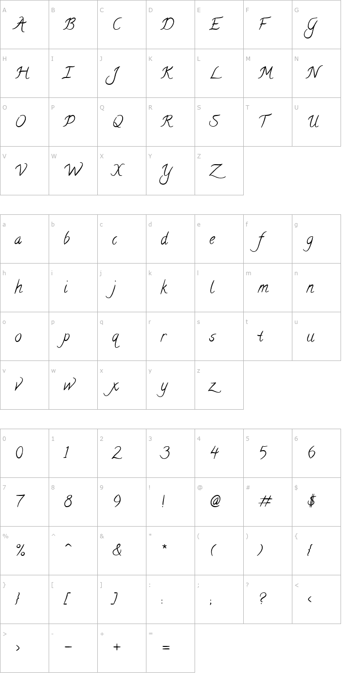 Character Map Calligraffitti Font