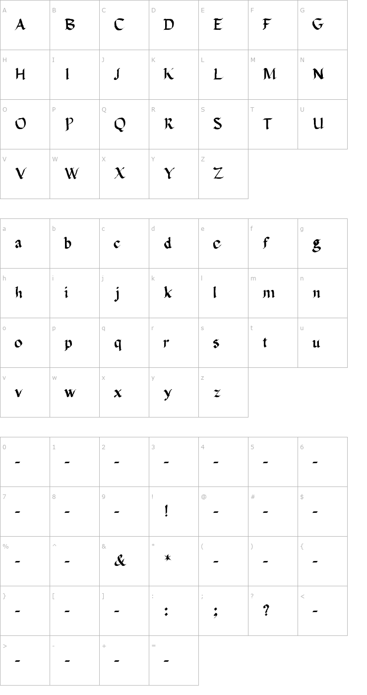 Character Map Calligula Font