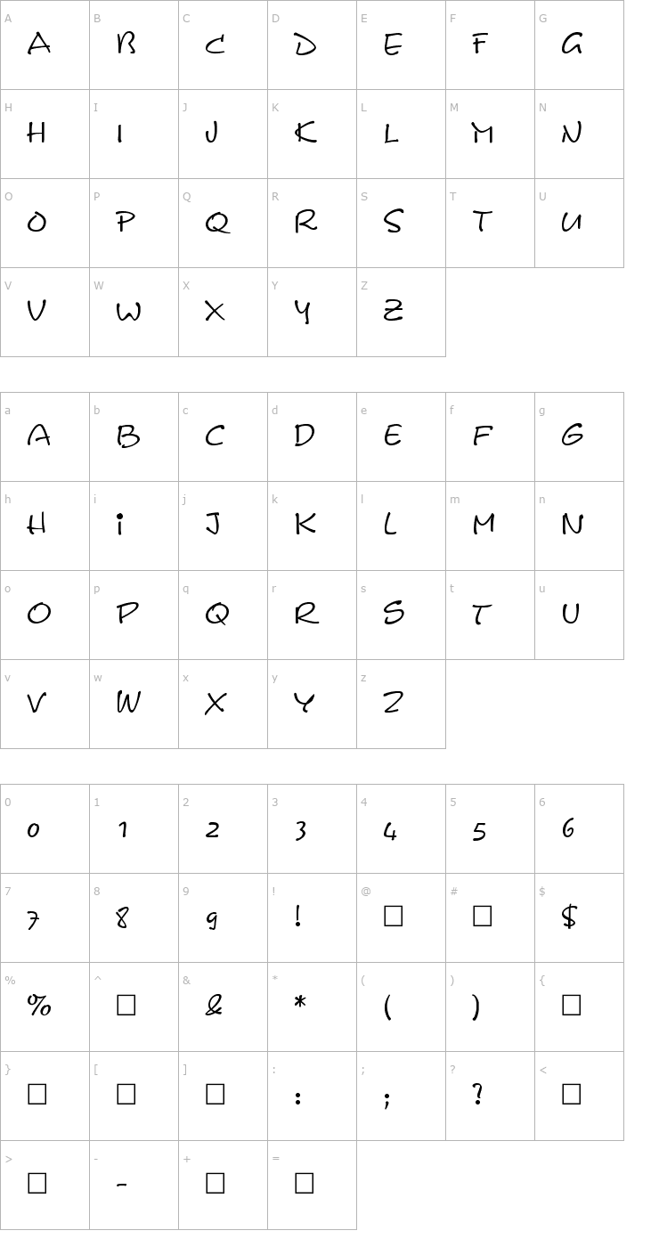 Character Map Calvin Regular Font