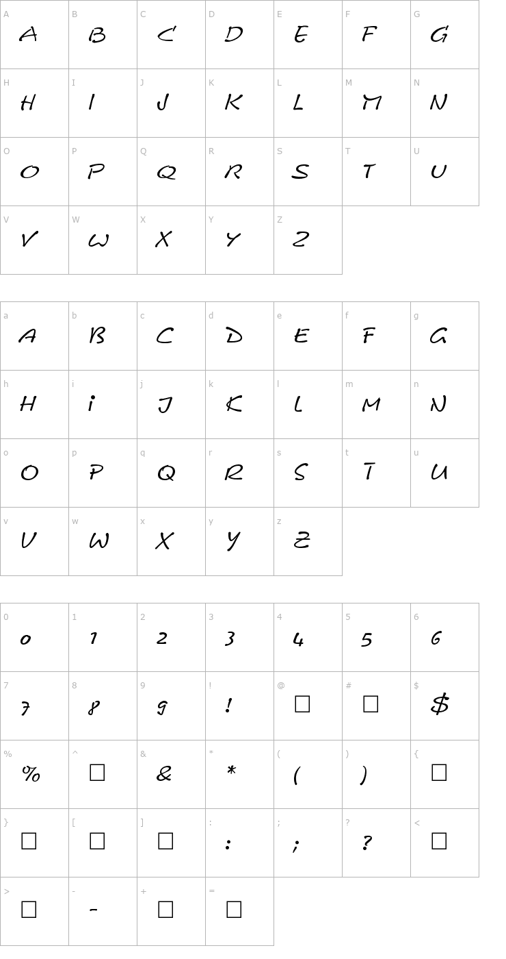 Character Map CalvinItal Regular Font